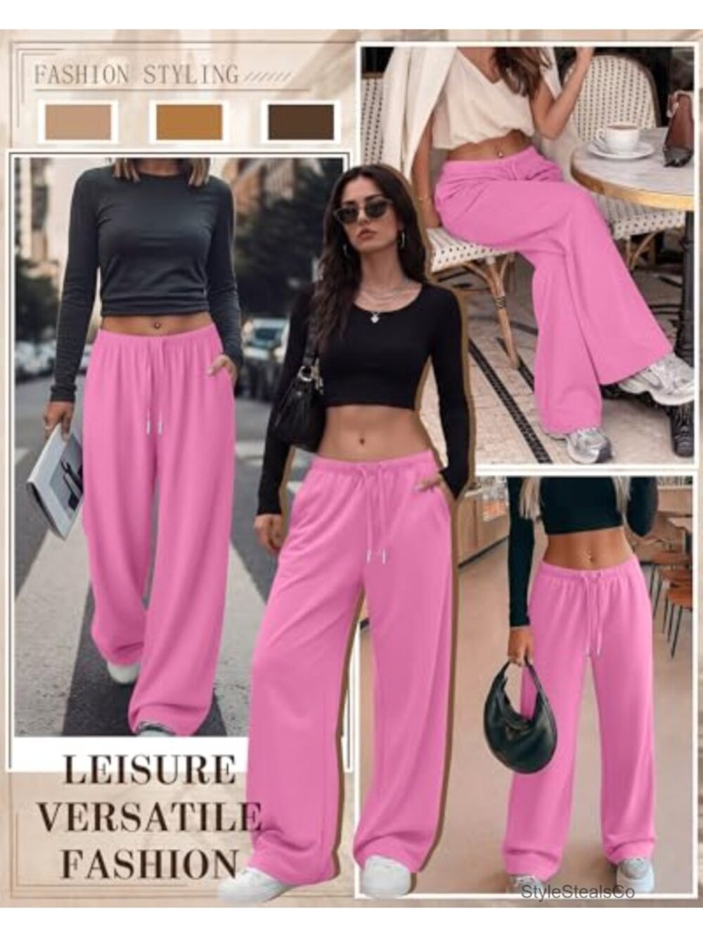 Womens Baggy Wide Leg Sweatpants Low Rise Drawstring Pockets Oversized Lounge - Picture 2 of 6